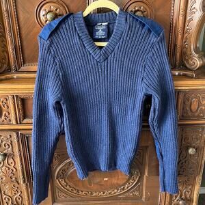 Vtg Citadel Blue Virgin Wool Long Sleeve Pullover Sweater Sz L